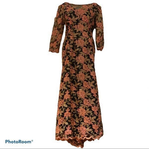 Luxury African heavy  Embroidered Lace sheer embellished beaded maxi dress Sz